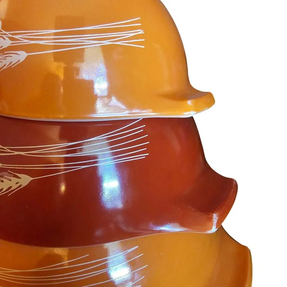 Vintage Pyrex Autumn Harvest Cinderella Nesting Bowl Set 441 442 443 444 Wheat